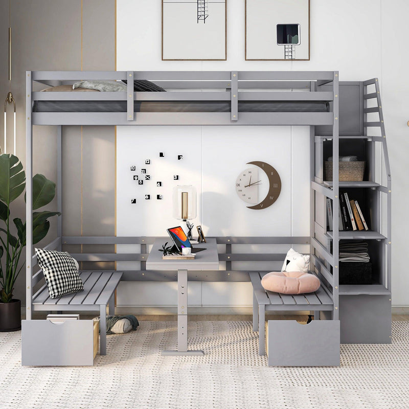 Full over Full Convertible Bunk Bed into Seats and Table Set withStorage Staircase - Gray - Urban Living Furniture (Los Angeles, CA)