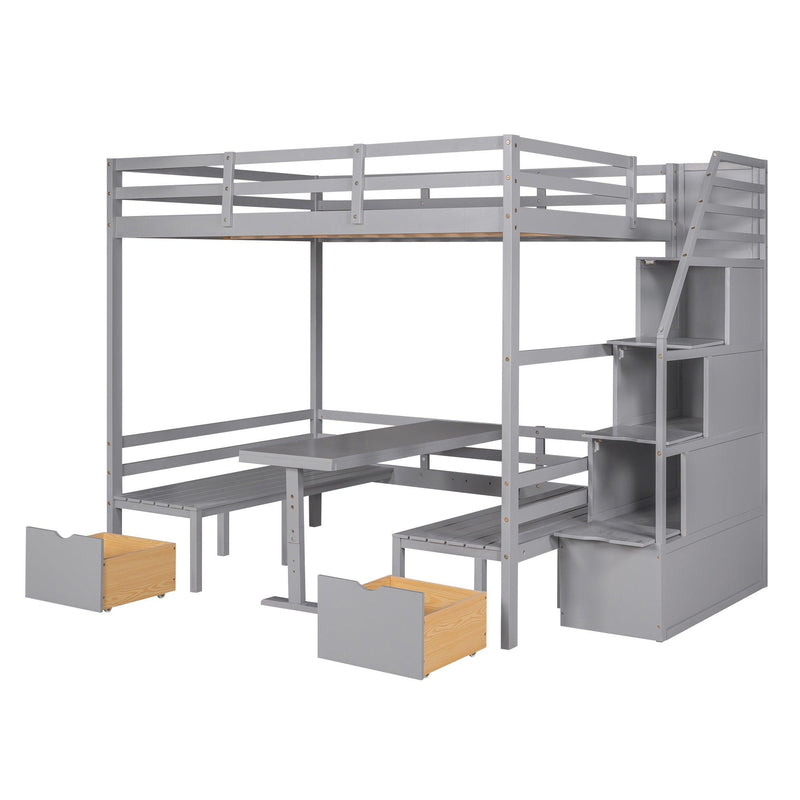 Full over Full Convertible Bunk Bed into Seats and Table Set withStorage Staircase - Gray - Urban Living Furniture (Los Angeles, CA)