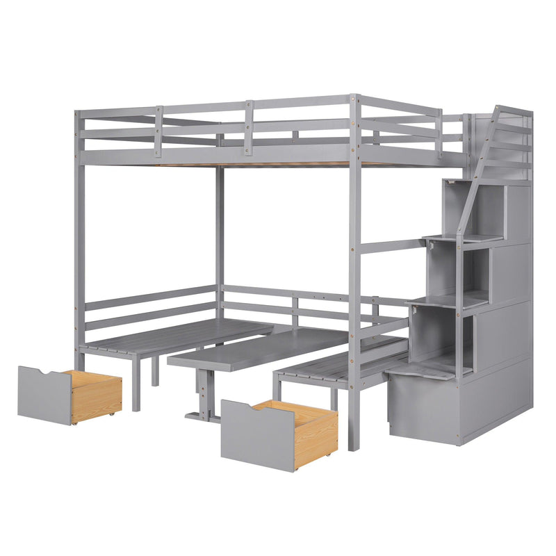 Full over Full Convertible Bunk Bed into Seats and Table Set withStorage Staircase - Gray - Urban Living Furniture (Los Angeles, CA)