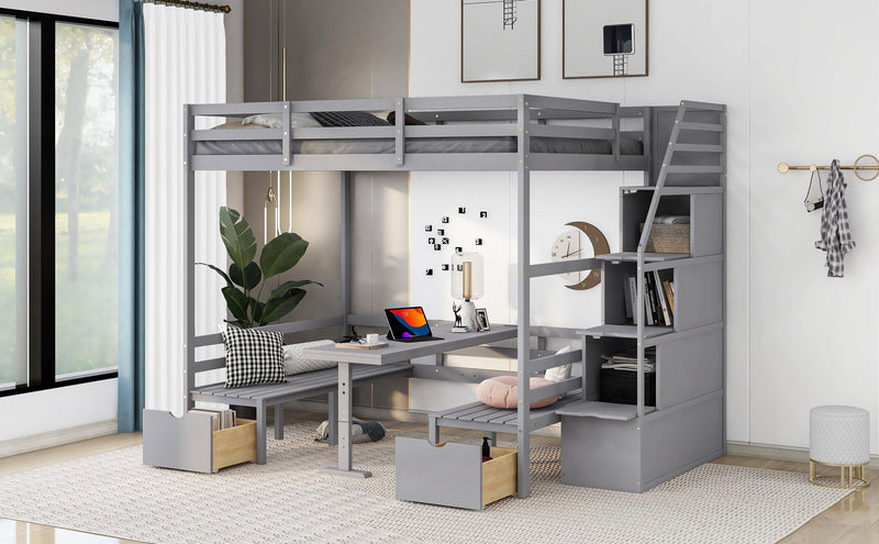 Full over Full Convertible Bunk Bed into Seats and Table Set withStorage Staircase - Gray - Urban Living Furniture (Los Angeles, CA)