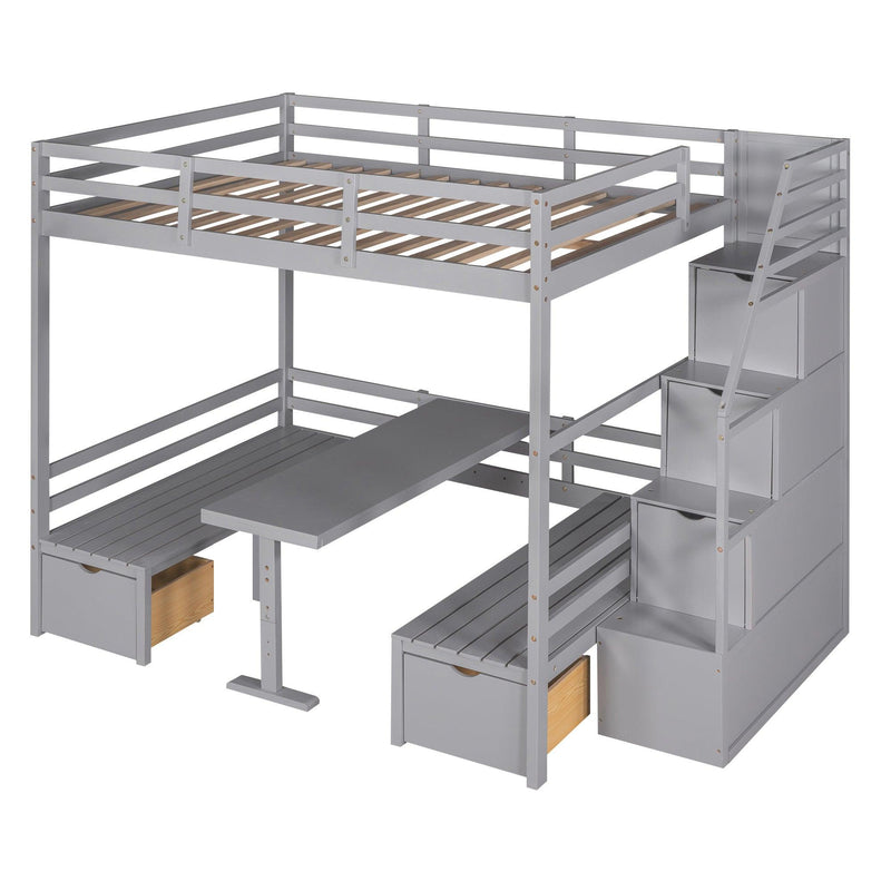 Full over Full Convertible Bunk Bed into Seats and Table Set withStorage Staircase - Gray - Urban Living Furniture (Los Angeles, CA)