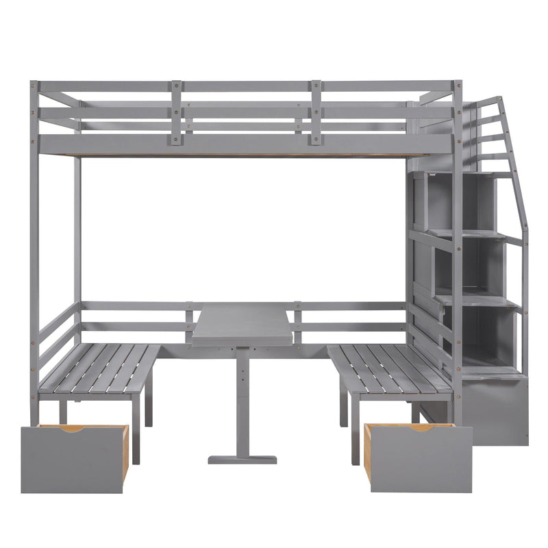 Full over Full Convertible Bunk Bed into Seats and Table Set withStorage Staircase - Gray - Urban Living Furniture (Los Angeles, CA)