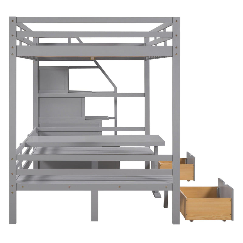 Full over Full Convertible Bunk Bed into Seats and Table Set withStorage Staircase - Gray - Urban Living Furniture (Los Angeles, CA)