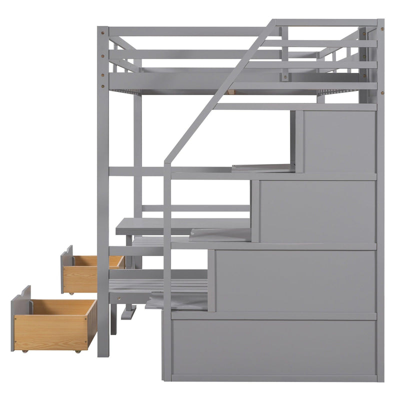 Full over Full Convertible Bunk Bed into Seats and Table Set withStorage Staircase - Gray - Urban Living Furniture (Los Angeles, CA)