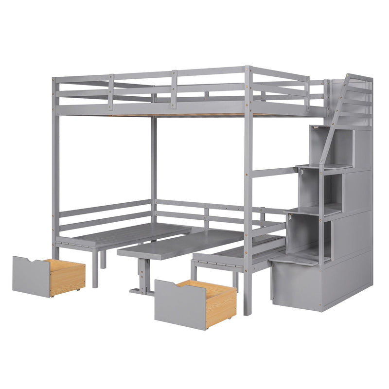 Full over Full Convertible Bunk Bed into Seats and Table Set withStorage Staircase - Gray - Urban Living Furniture (Los Angeles, CA)