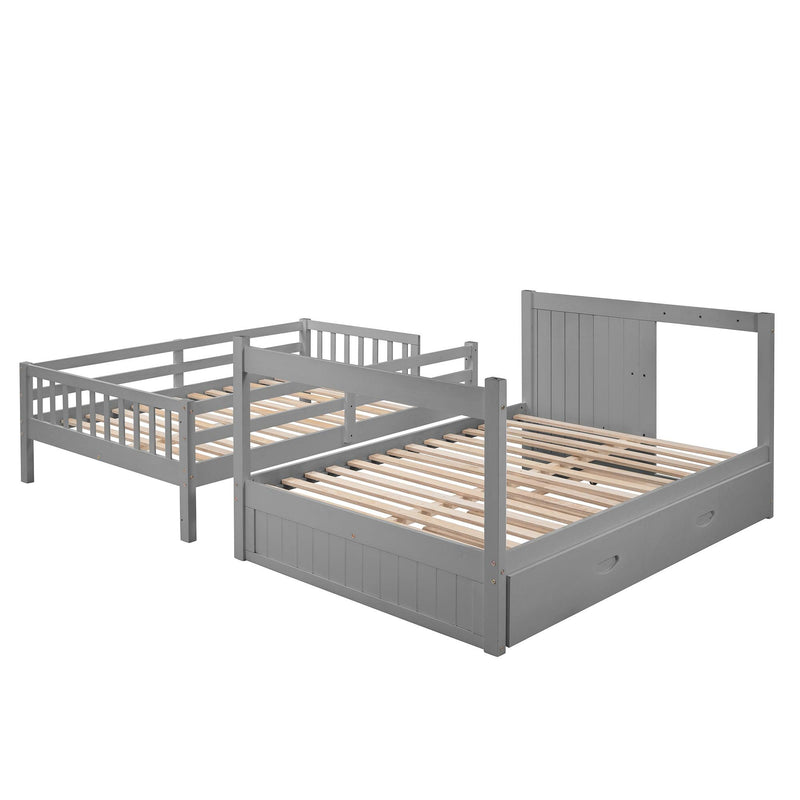 Full over Full Convertible Bunk Bed with Twin Size Trundle and Staircase Drawers - Gray - Urban Living Furniture (Los Angeles, CA)