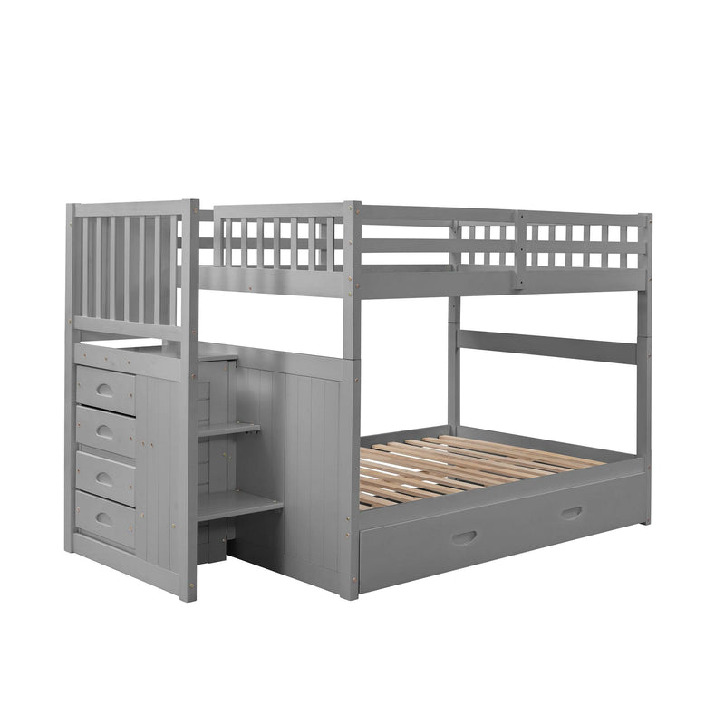 Full over Full Convertible Bunk Bed with Twin Size Trundle and Staircase Drawers - Gray - Urban Living Furniture (Los Angeles, CA)