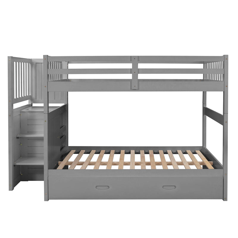 Full over Full Convertible Bunk Bed with Twin Size Trundle and Staircase Drawers - Gray - Urban Living Furniture (Los Angeles, CA)