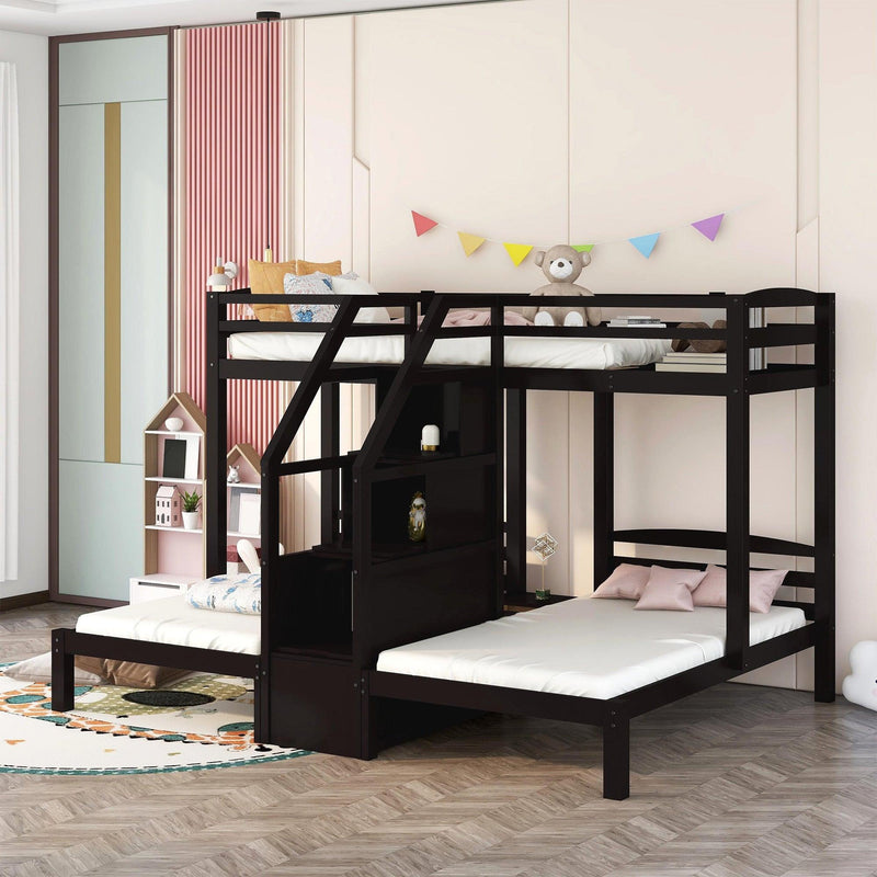 Twin over Twin and Twin Bunk Bed with Staircase andStorage Drawer - Espresso - Urban Living Furniture (Los Angeles, CA)