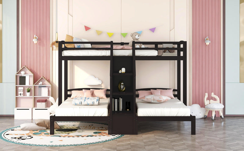 Twin over Twin and Twin Bunk Bed with Staircase andStorage Drawer - Espresso - Urban Living Furniture (Los Angeles, CA)