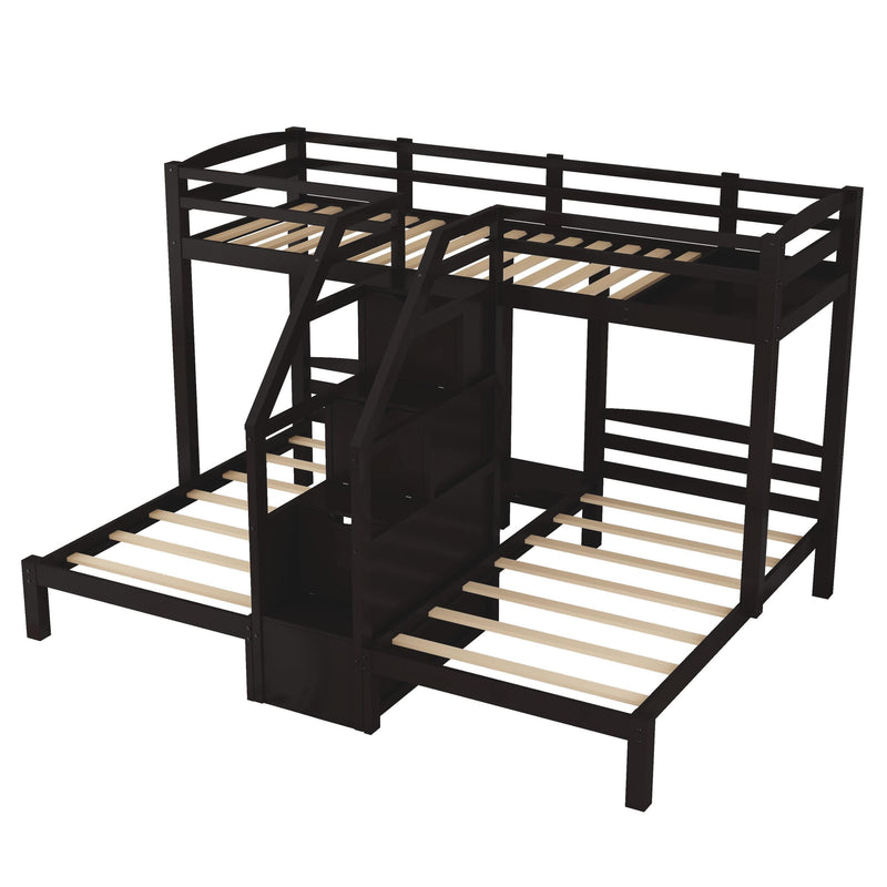 Twin over Twin and Twin Bunk Bed with Staircase andStorage Drawer - Espresso