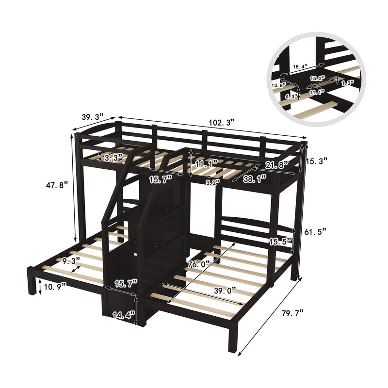 Twin over Twin and Twin Bunk Bed with Staircase andStorage Drawer - Espresso