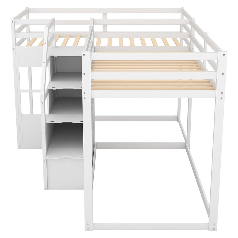 Twin over Twin L-Shaped Bunk Bed withStorage Staircase - White