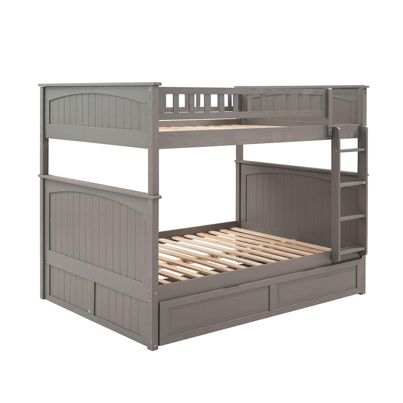 Full over Full Bunk Bed with Twin Size Trundle and Guardrails - Brushed Gray - Urban Living Furniture (Los Angeles, CA)