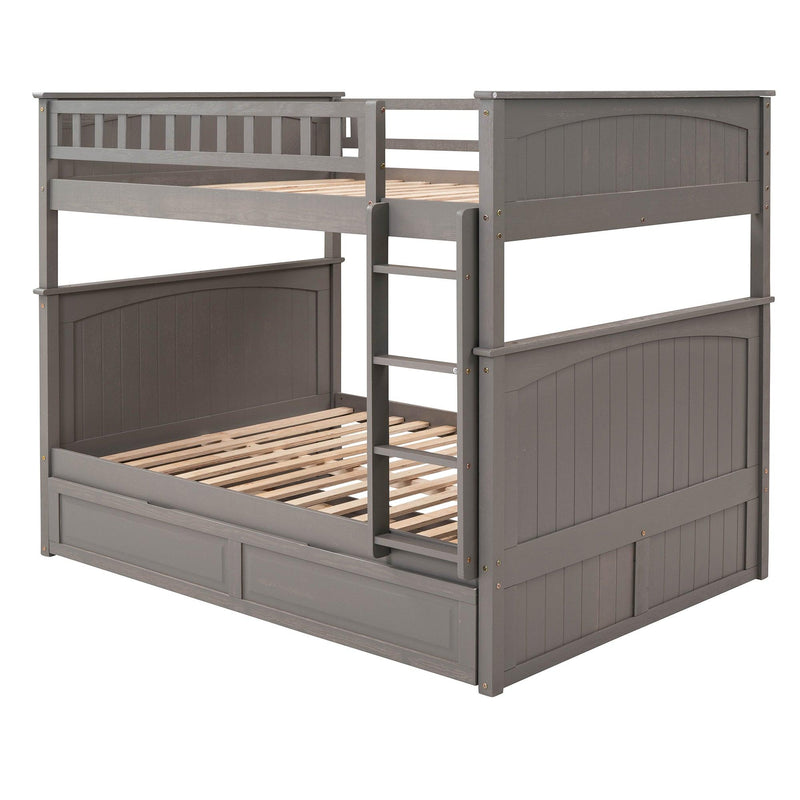 Full over Full Bunk Bed with Twin Size Trundle and Guardrails - Brushed Gray - Urban Living Furniture (Los Angeles, CA)