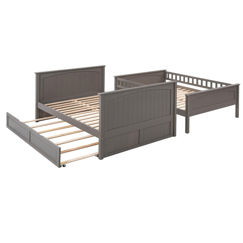 Full over Full Bunk Bed with Twin Size Trundle and Guardrails - Brushed Gray - Urban Living Furniture (Los Angeles, CA)