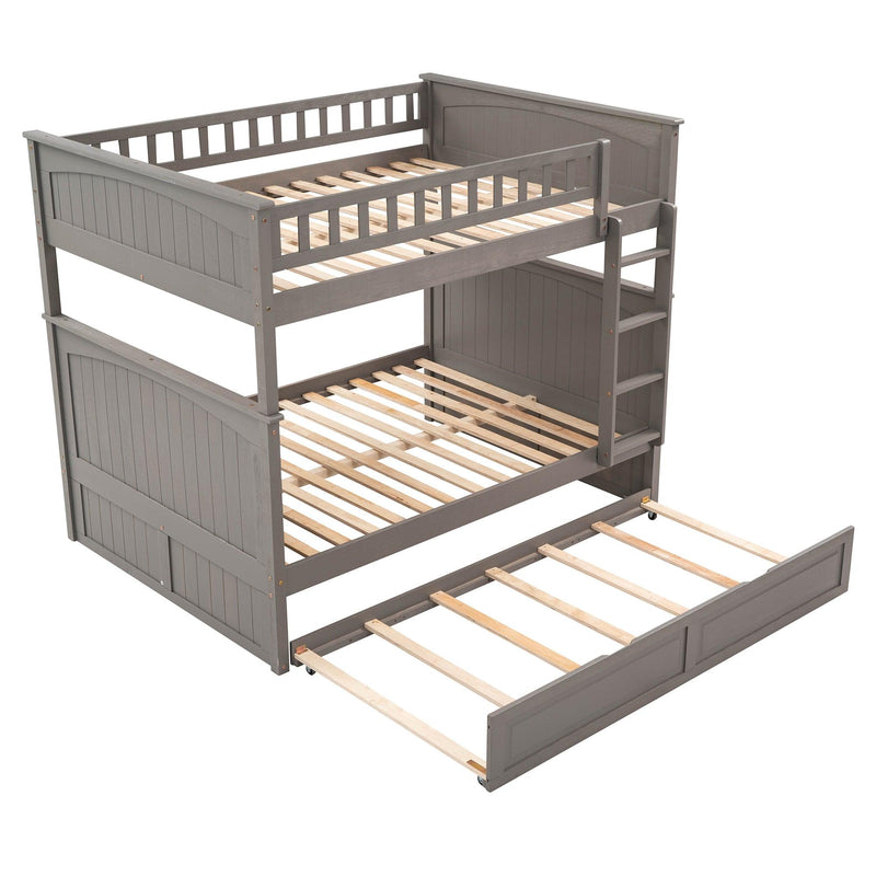 Full over Full Bunk Bed with Twin Size Trundle and Guardrails - Brushed Gray - Urban Living Furniture (Los Angeles, CA)