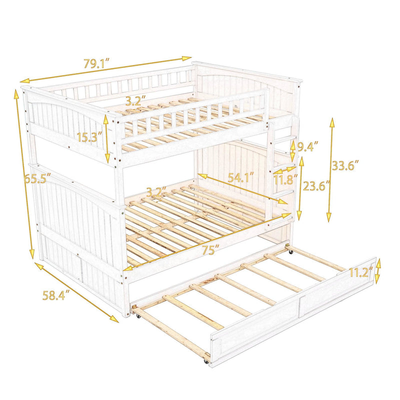 Full over Full Bunk Bed with Twin Size Trundle and Guardrails - Brushed Gray - Urban Living Furniture (Los Angeles, CA)