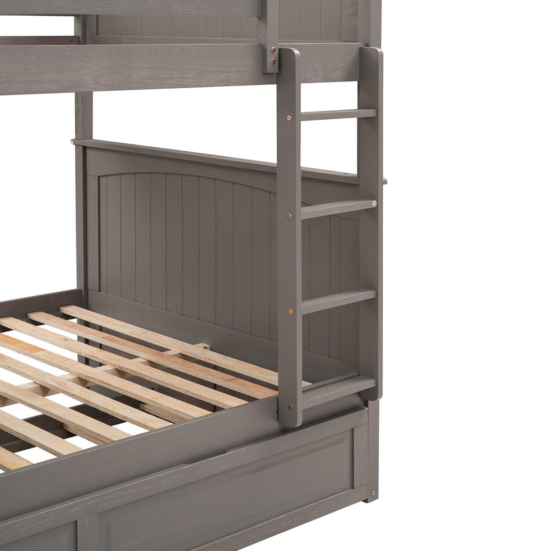 Full over Full Bunk Bed with Twin Size Trundle and Guardrails - Brushed Gray - Urban Living Furniture (Los Angeles, CA)