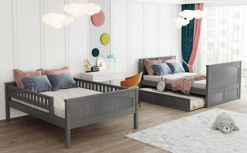 Full over Full Bunk Bed with Twin Size Trundle and Guardrails - Brushed Gray - Urban Living Furniture (Los Angeles, CA)