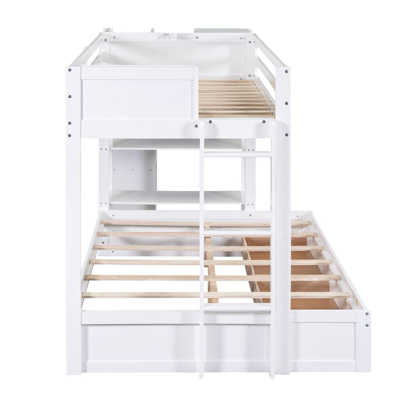 Twin over Full Bunk Bed with Drawers, Shelves, Drawers, and L-shaped Desk - White - Urban Living Furniture (Los Angeles, CA)