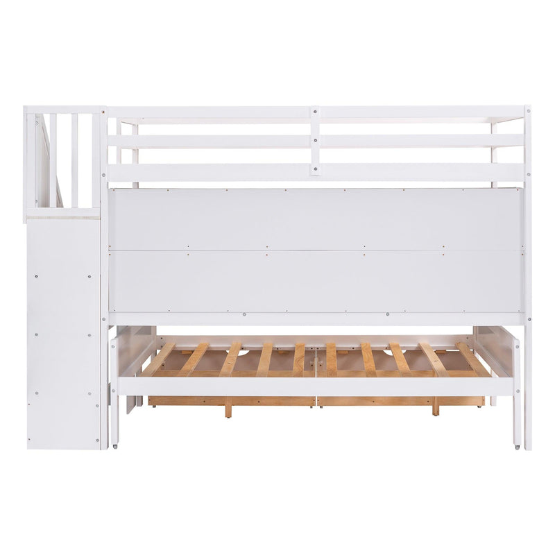 Twin XL over Full Bunk Bed withStorage Shelves, Drawers andStorage Staircase - White - Urban Living Furniture (Los Angeles, CA)