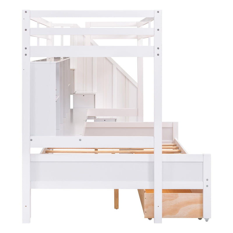 Twin XL over Full Bunk Bed withStorage Shelves, Drawers andStorage Staircase - White - Urban Living Furniture (Los Angeles, CA)