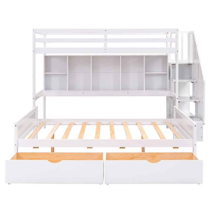 Twin XL over Full Bunk Bed withStorage Shelves, Drawers andStorage Staircase - White - Urban Living Furniture (Los Angeles, CA)