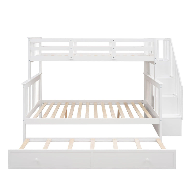 Twin over Full Bunk Bed with Twin size Trundle,Storage Staircase and Guard Rail - White - Urban Living Furniture (Los Angeles, CA)