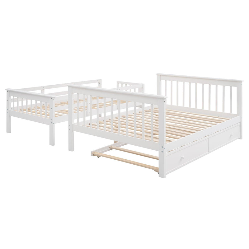 Twin over Full Bunk Bed with Twin size Trundle,Storage Staircase and Guard Rail - White - Urban Living Furniture (Los Angeles, CA)