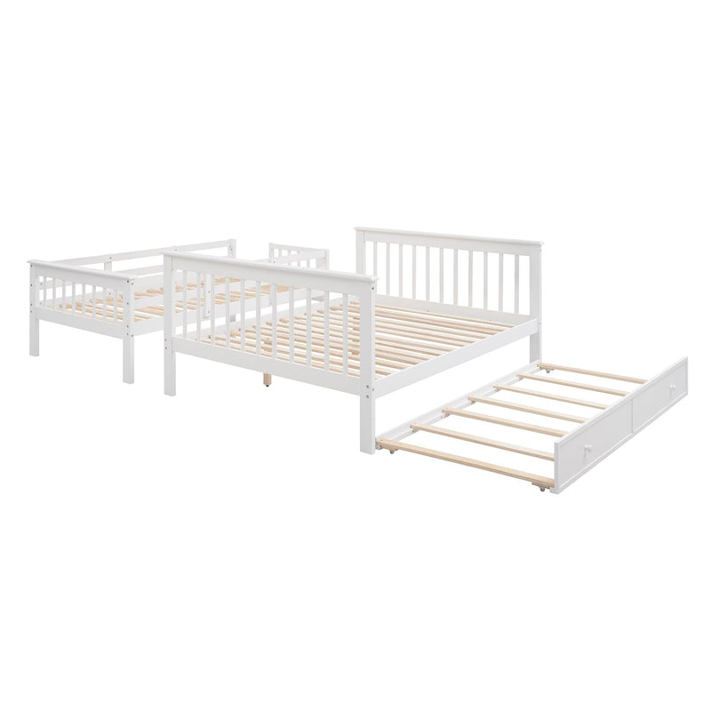 Twin over Full Bunk Bed with Twin size Trundle,Storage Staircase and Guard Rail - White - Urban Living Furniture (Los Angeles, CA)