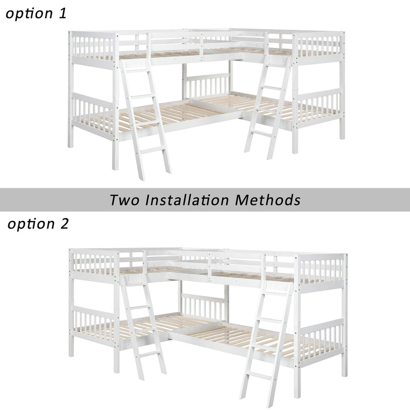 Twin over Twin L-Shaped Bunk Bed with Ladders - Gray - Urban Living Furniture (Los Angeles, CA)