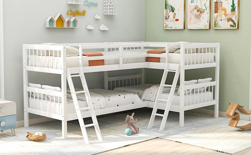 Twin over Twin L-Shaped Bunk Bed with Ladders - Gray - Urban Living Furniture (Los Angeles, CA)