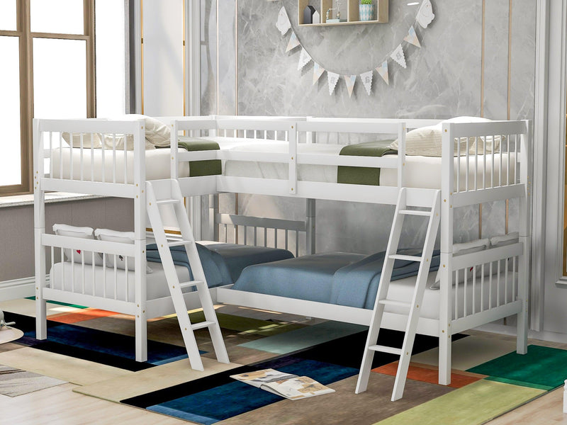 Twin over Twin L-Shaped Bunk Bed with Ladders - Gray - Urban Living Furniture (Los Angeles, CA)