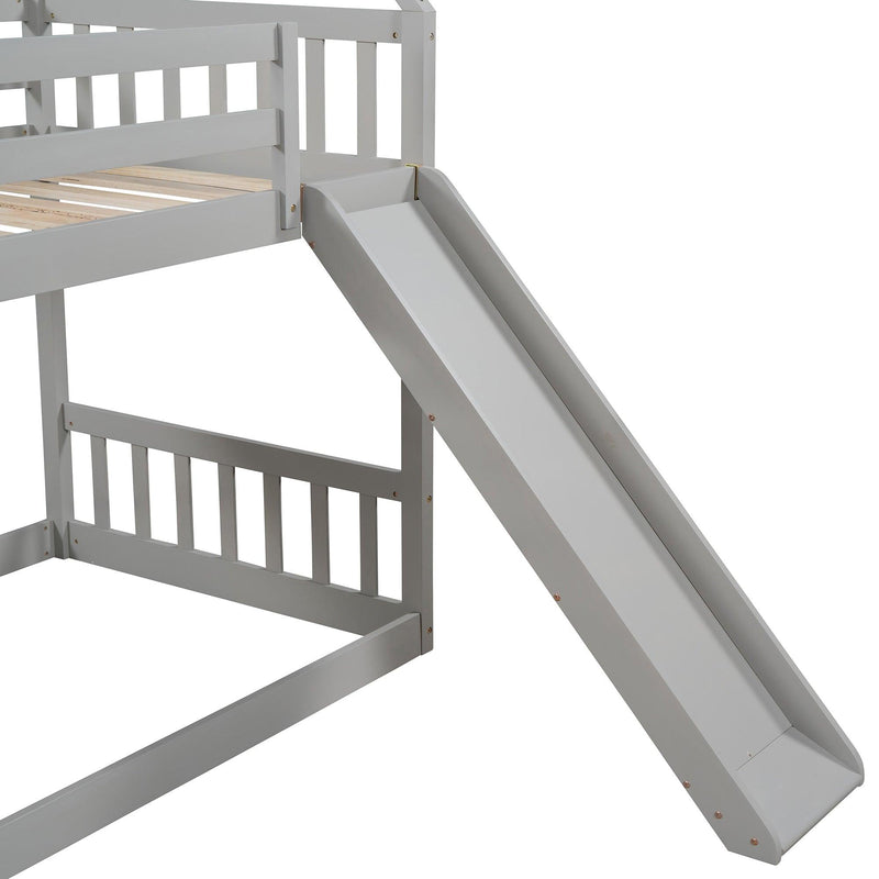 Twin over Twin House Bunk Bed with Slide andStorage Staircase - Gray - Urban Living Furniture (Los Angeles, CA)