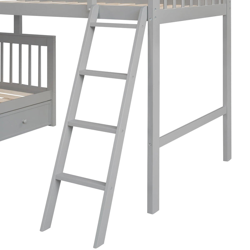 Twin over Full L-Shaped Bunk Bed With 3 Drawers, Ladder and Staircase - Gray - Urban Living Furniture (Los Angeles, CA)