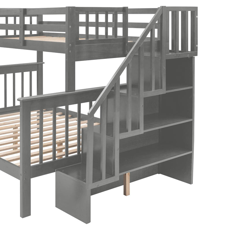 Twin Over Full Bunk Bed with Drawer andStorage Staircase - Gray - Urban Living Furniture (Los Angeles, CA)