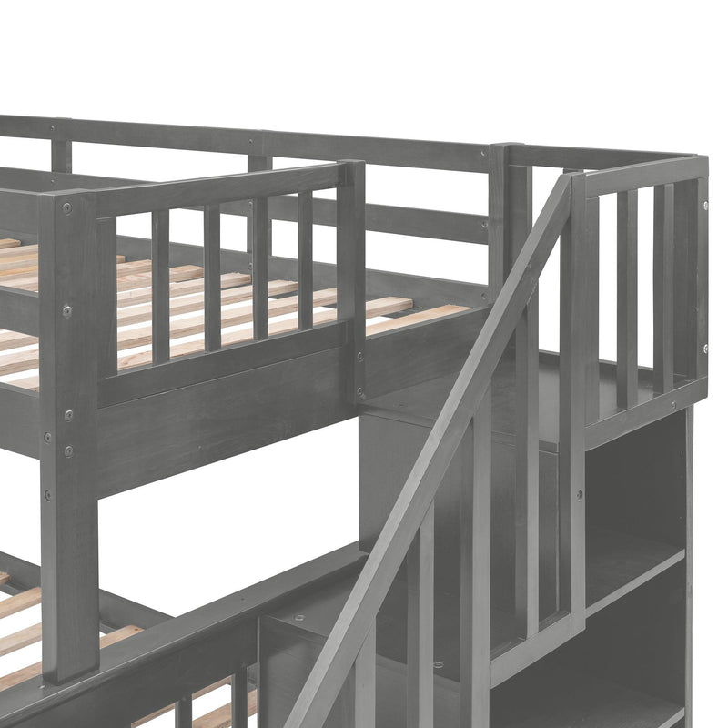 Twin Over Full Bunk Bed with Drawer andStorage Staircase - Gray - Urban Living Furniture (Los Angeles, CA)