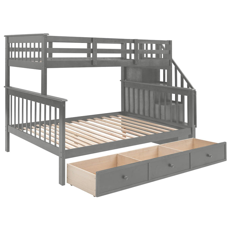 Twin Over Full Bunk Bed with Drawer andStorage Staircase - Gray - Urban Living Furniture (Los Angeles, CA)