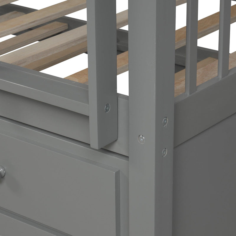 Twin over Twin Bunk Bed with Ladder, Safety Rail, and Twin Trundle Bed with 3 Drawers - Gray - Urban Living Furniture (Los Angeles, CA)