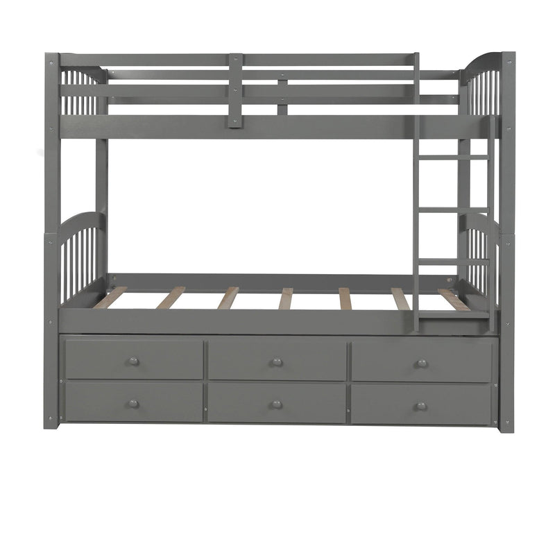 Twin over Twin Bunk Bed with Ladder, Safety Rail, and Twin Trundle Bed with 3 Drawers - Gray