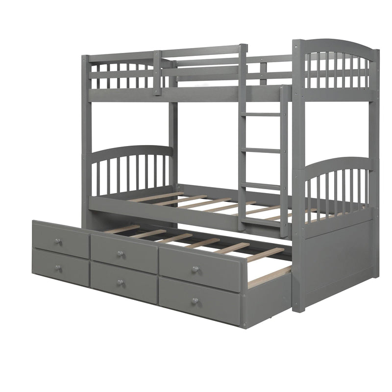 Twin over Twin Bunk Bed with Ladder, Safety Rail, and Twin Trundle Bed with 3 Drawers - Gray - Urban Living Furniture (Los Angeles, CA)