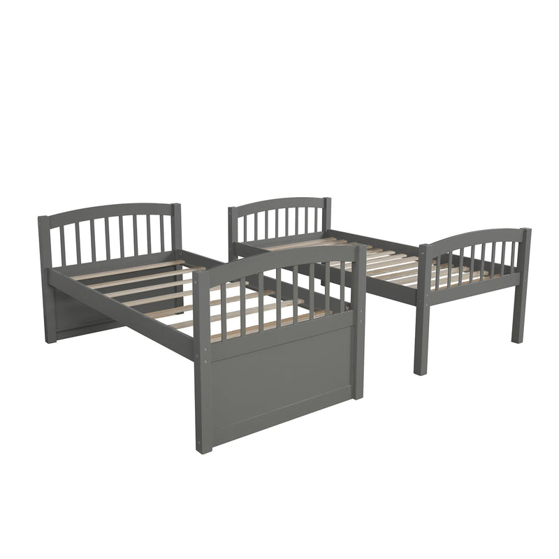 Twin over Twin Bunk Bed with Ladder, Safety Rail, and Twin Trundle Bed with 3 Drawers - Gray