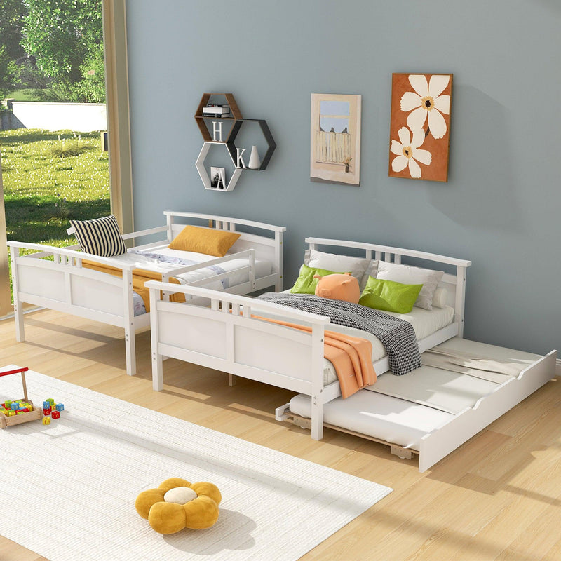 Full Over Full Convertible Bunk Bed into Beds with Twin Size Trundle - White - Urban Living Furniture (Los Angeles, CA)