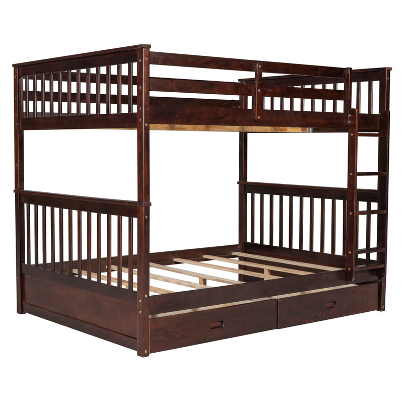 Full over Full Bunk Bed with Ladders and TwoStorage Drawers - Espresso