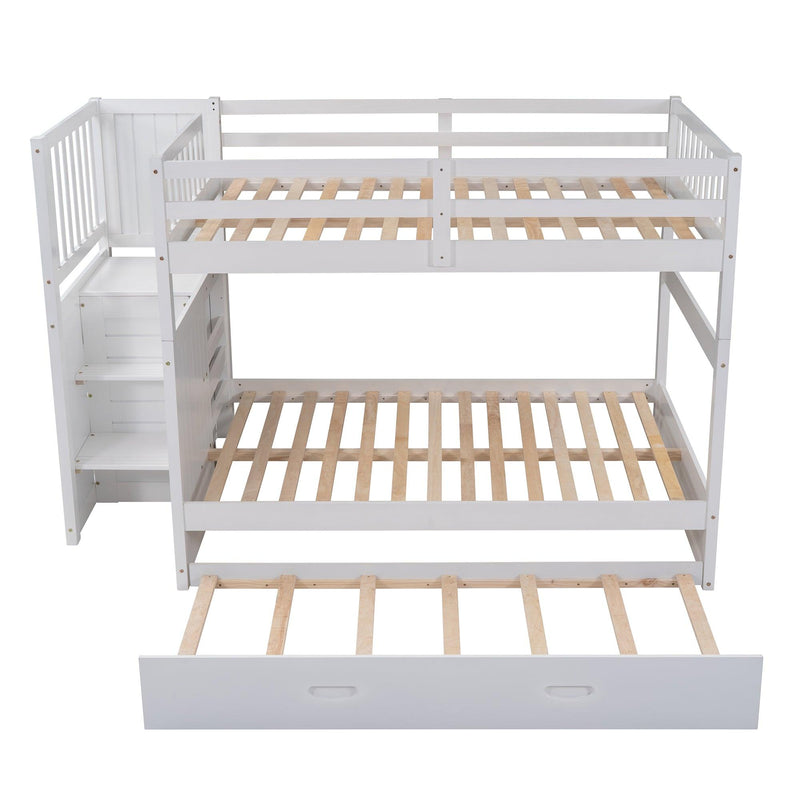 Full over Full Convertible Bunk Bed with Twin Size Trundle and Staircase Drawers - White - Urban Living Furniture (Los Angeles, CA)