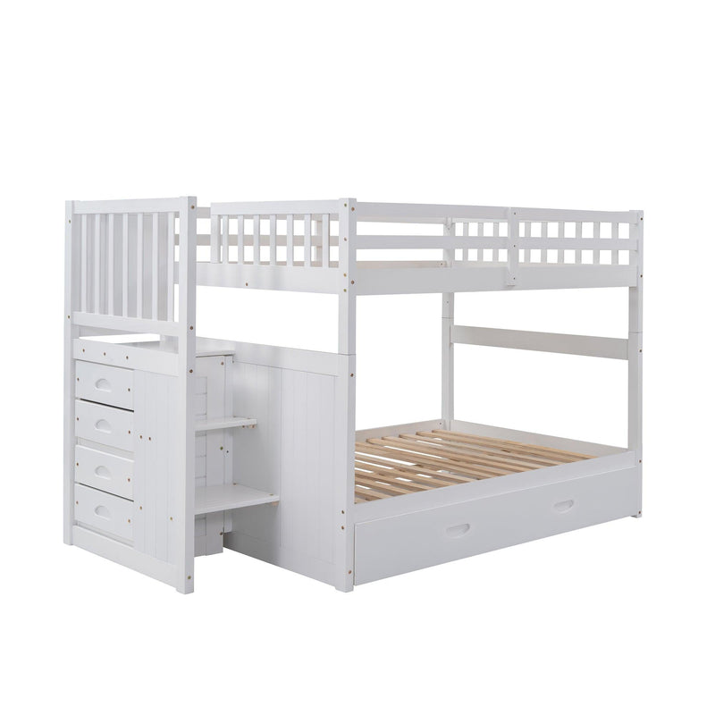 Full over Full Convertible Bunk Bed with Twin Size Trundle and Staircase Drawers - White - Urban Living Furniture (Los Angeles, CA)