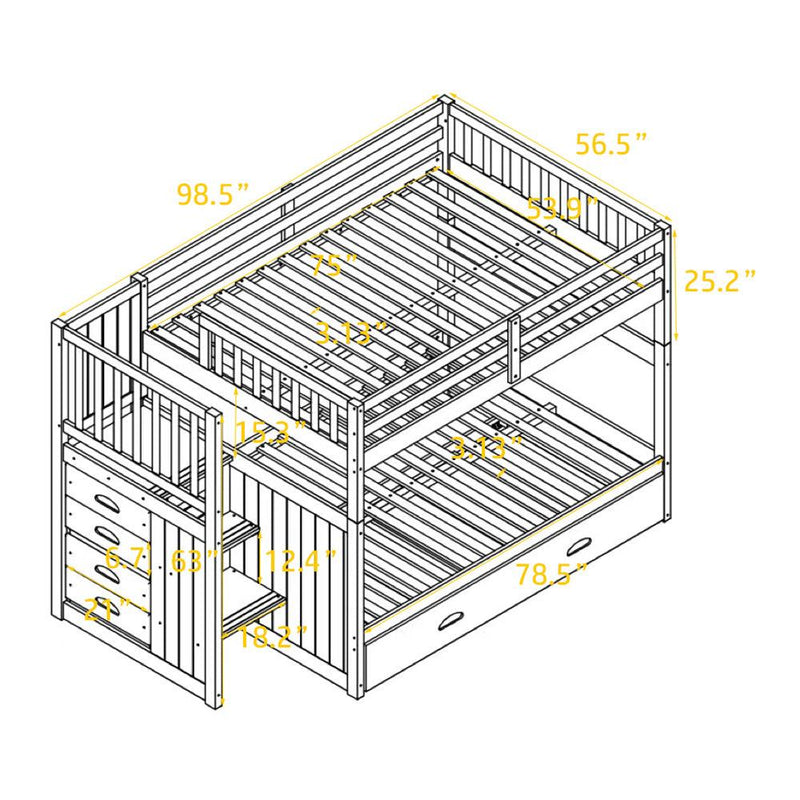 Full over Full Convertible Bunk Bed with Twin Size Trundle and Staircase Drawers - Gray - Urban Living Furniture (Los Angeles, CA)