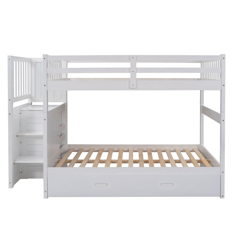 Full over Full Convertible Bunk Bed with Twin Size Trundle and Staircase Drawers - White - Urban Living Furniture (Los Angeles, CA)