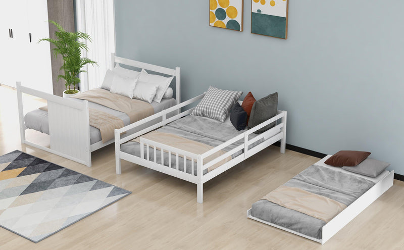 Full over Full Convertible Bunk Bed with Twin Size Trundle and Staircase Drawers - White - Urban Living Furniture (Los Angeles, CA)